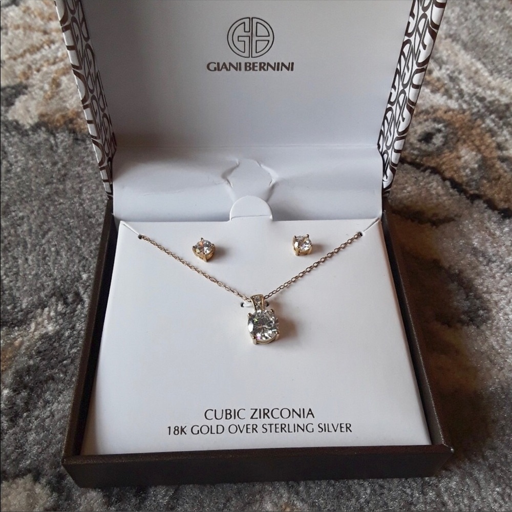 Giani Bernini CZ Necklace and Earrings Gold Set